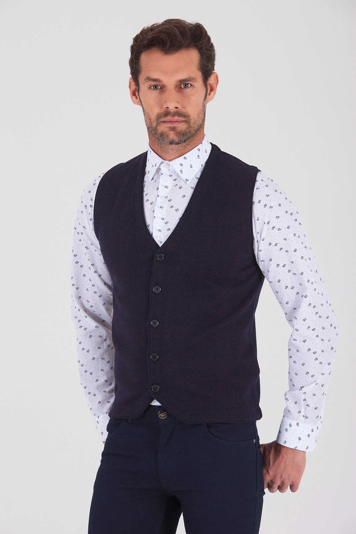 Regular Fit Navy - Light Purple Cotton Blend Vest