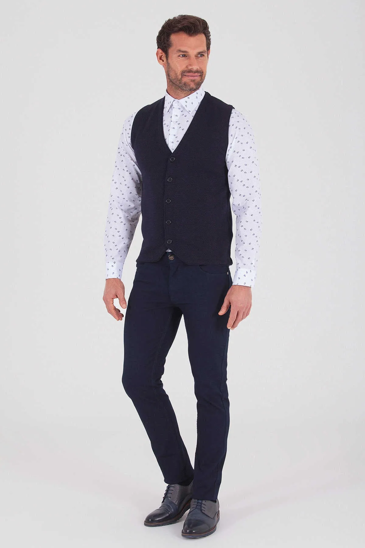 Regular Fit Navy - Light Purple Cotton Blend Vest