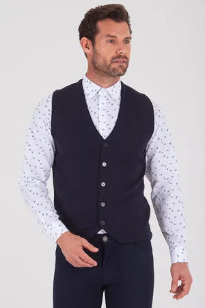 Regular Fit Navy - Light Purple Cotton Blend Vest