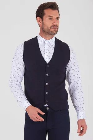 Regular Fit Navy - Light Purple Cotton Blend Vest