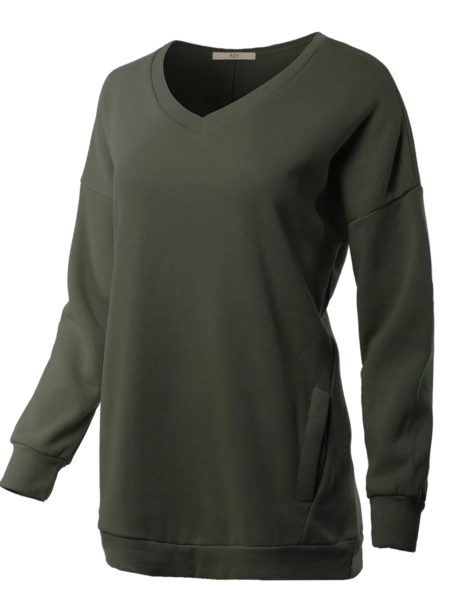 Relaxed Fit Long Sleeve V-Neck Side Pocket Sweatshirt
