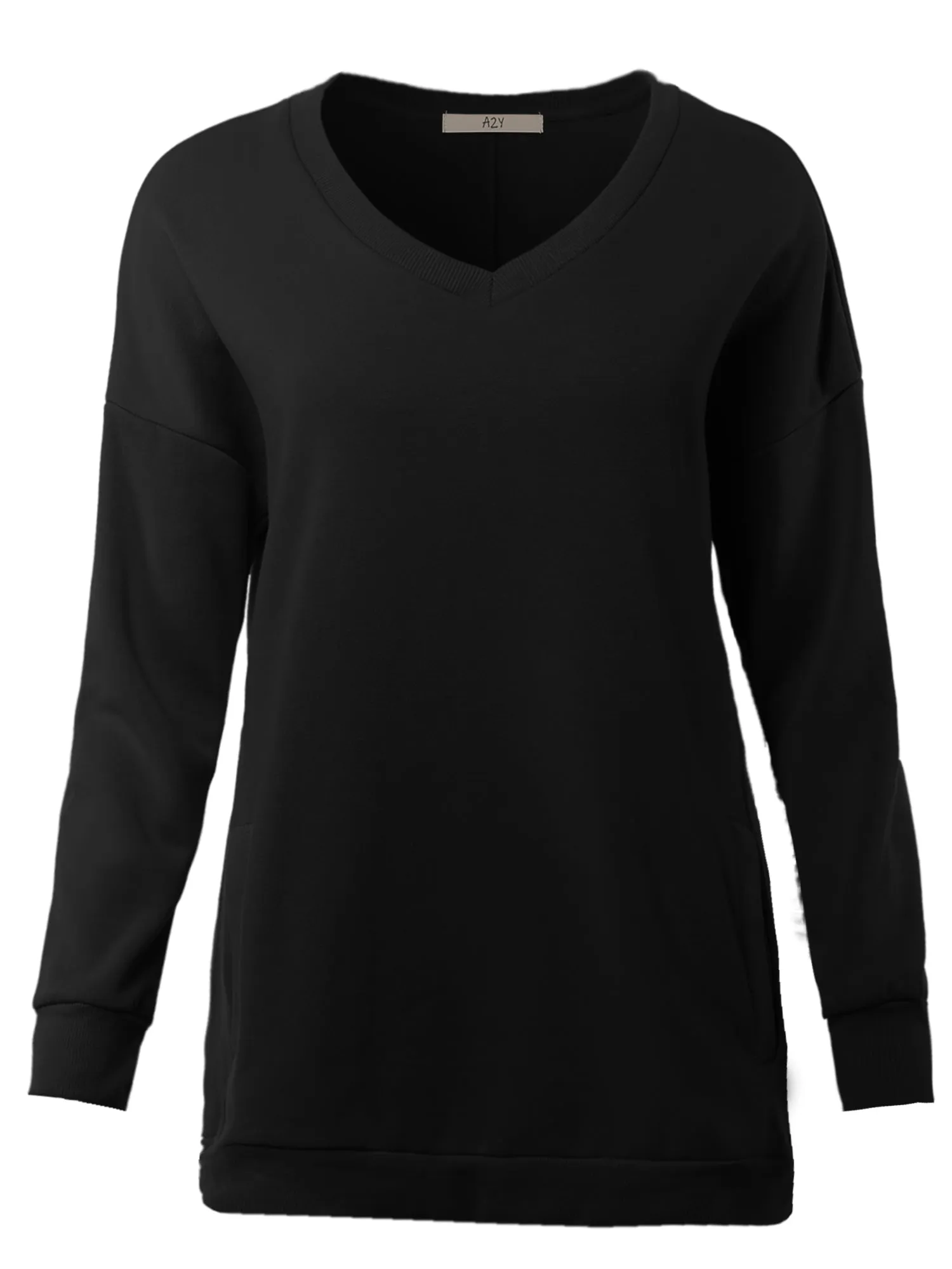 Relaxed Fit Long Sleeve V-Neck Side Pocket Sweatshirt