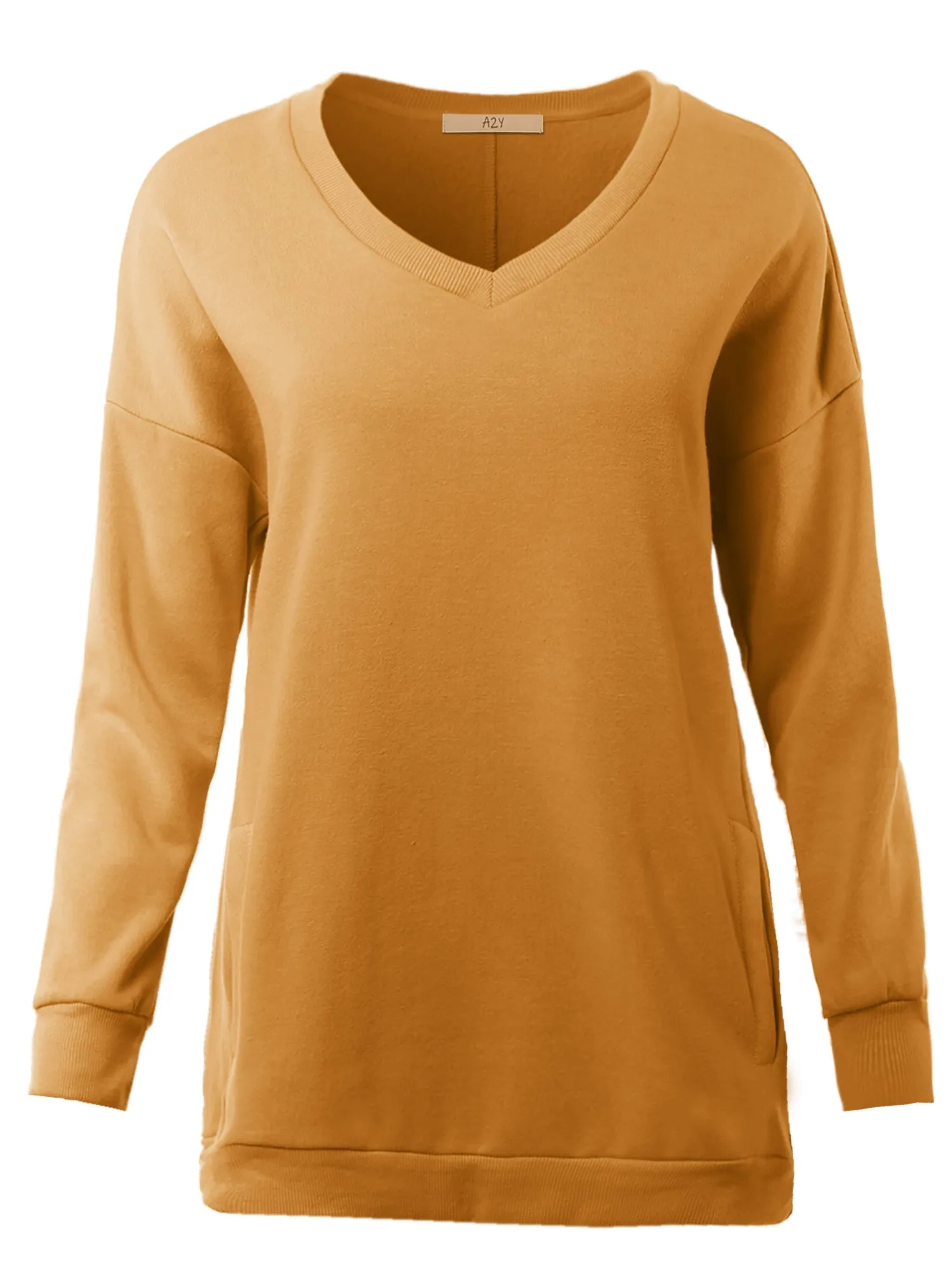Relaxed Fit Long Sleeve V-Neck Side Pocket Sweatshirt