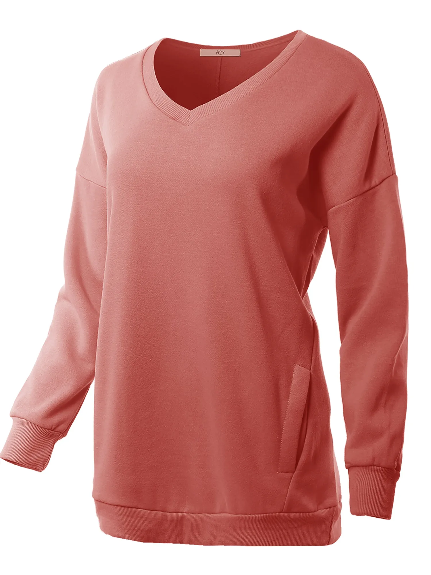 Relaxed Fit Long Sleeve V-Neck Side Pocket Sweatshirt