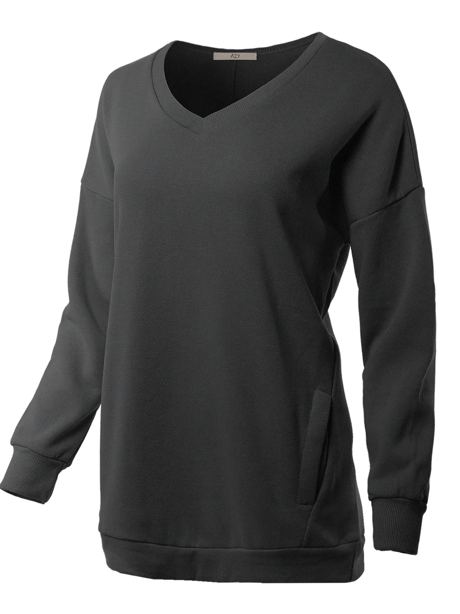 Relaxed Fit Long Sleeve V-Neck Side Pocket Sweatshirt