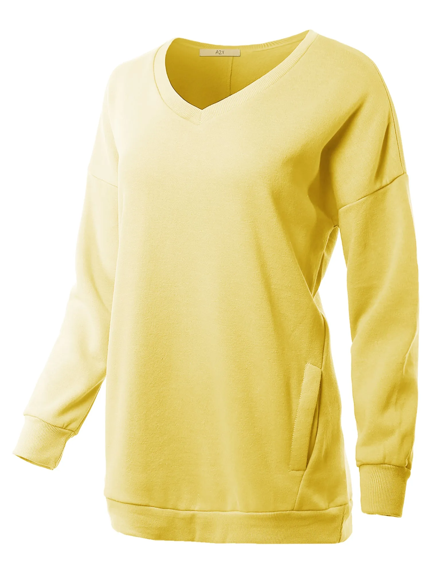 Relaxed Fit Long Sleeve V-Neck Side Pocket Sweatshirt