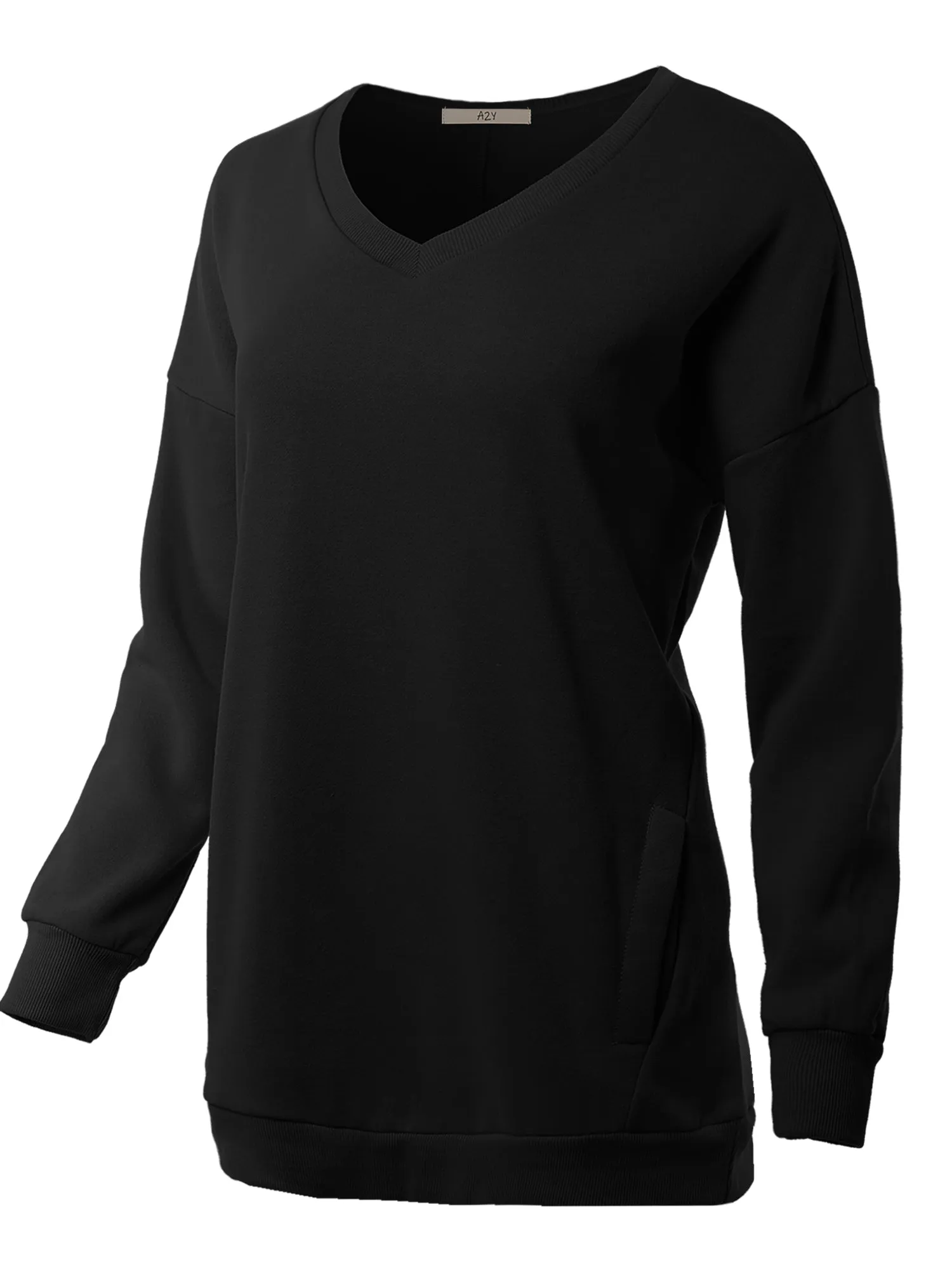 Relaxed Fit Long Sleeve V-Neck Side Pocket Sweatshirt