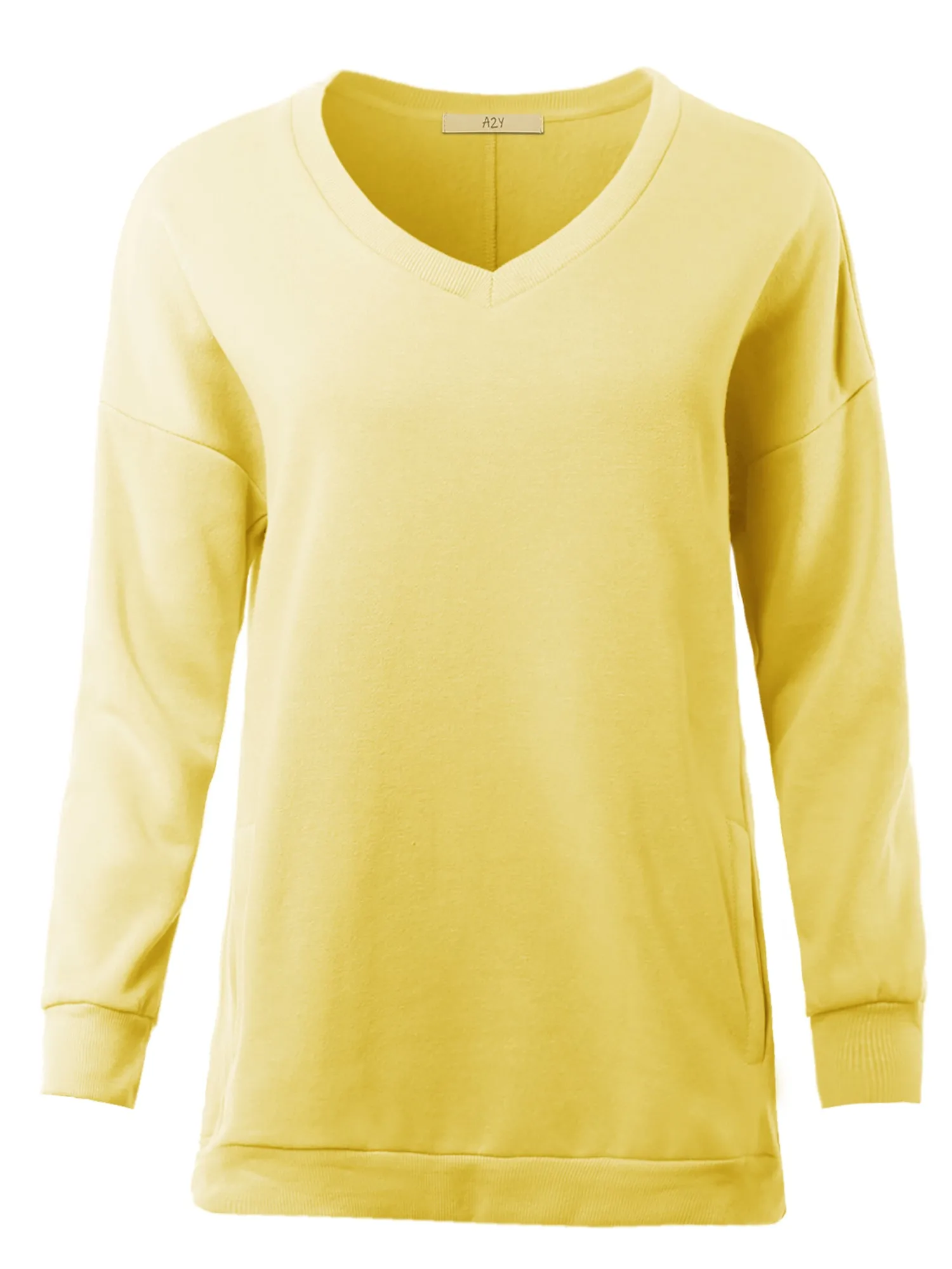 Relaxed Fit Long Sleeve V-Neck Side Pocket Sweatshirt