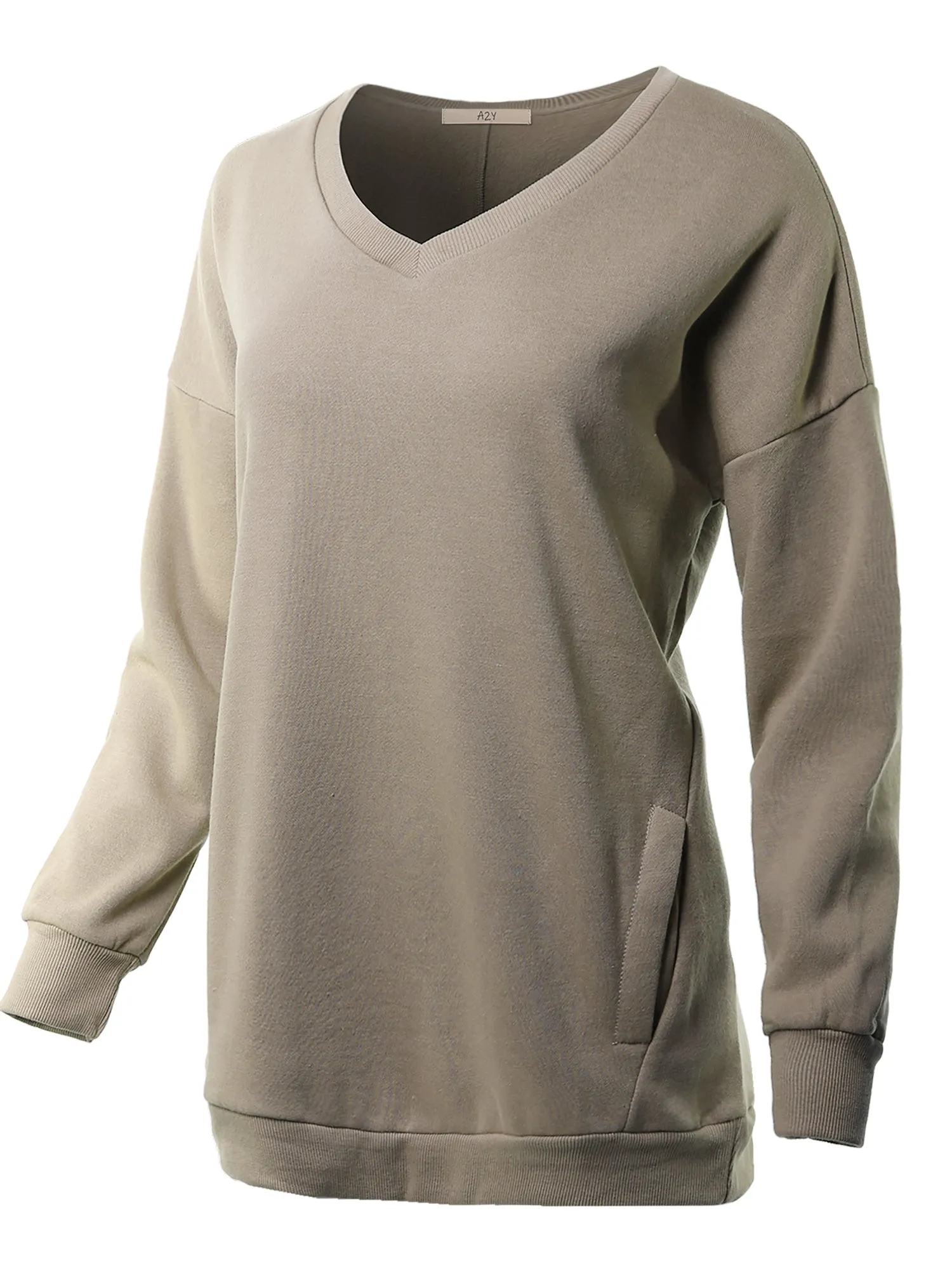 Relaxed Fit Long Sleeve V-Neck Side Pocket Sweatshirt