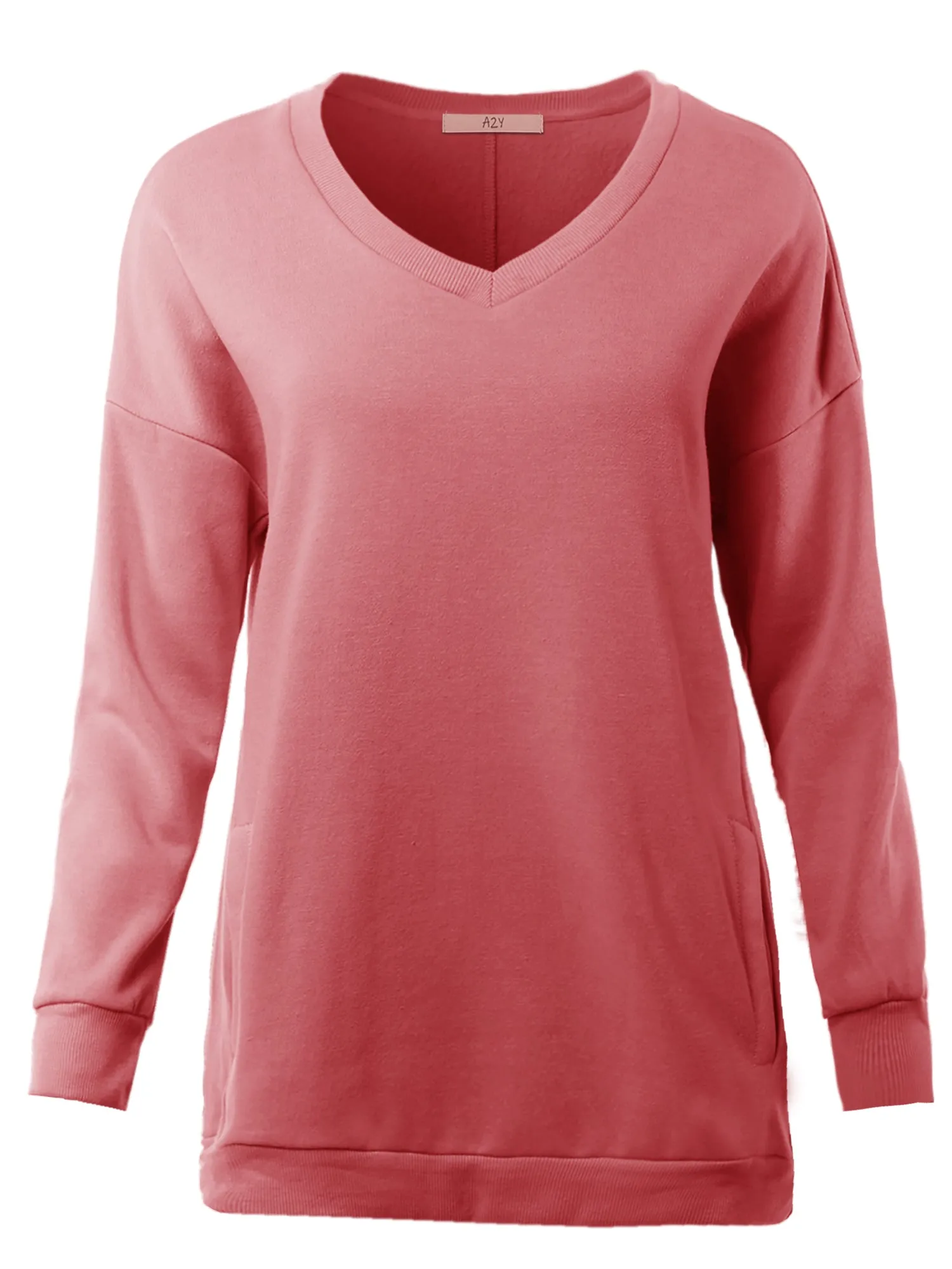 Relaxed Fit Long Sleeve V-Neck Side Pocket Sweatshirt