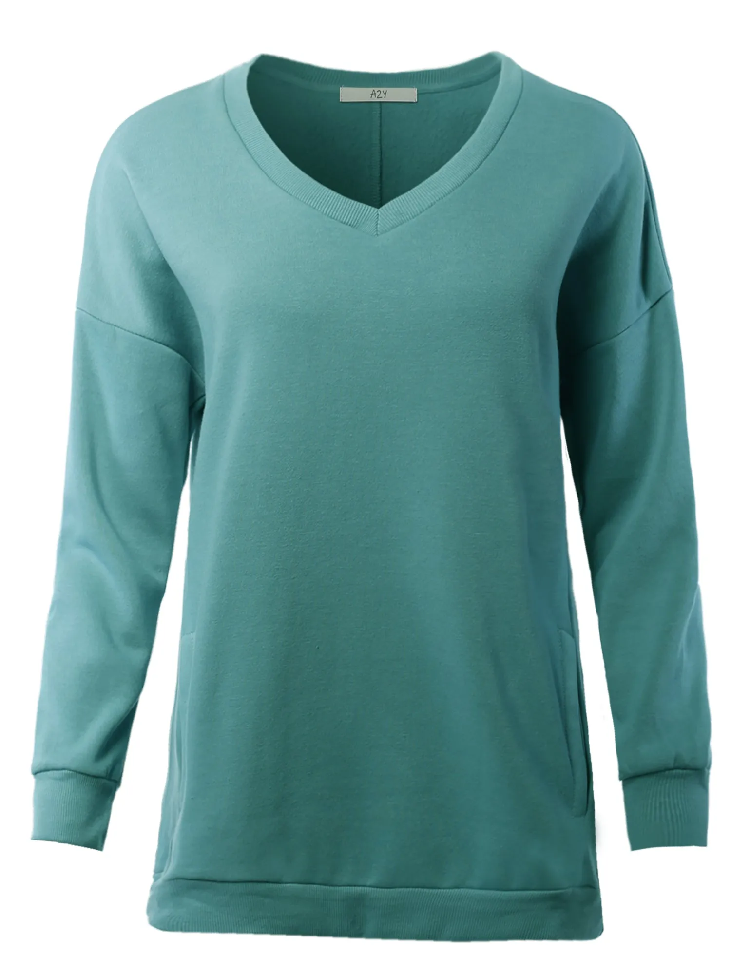 Relaxed Fit Long Sleeve V-Neck Side Pocket Sweatshirt