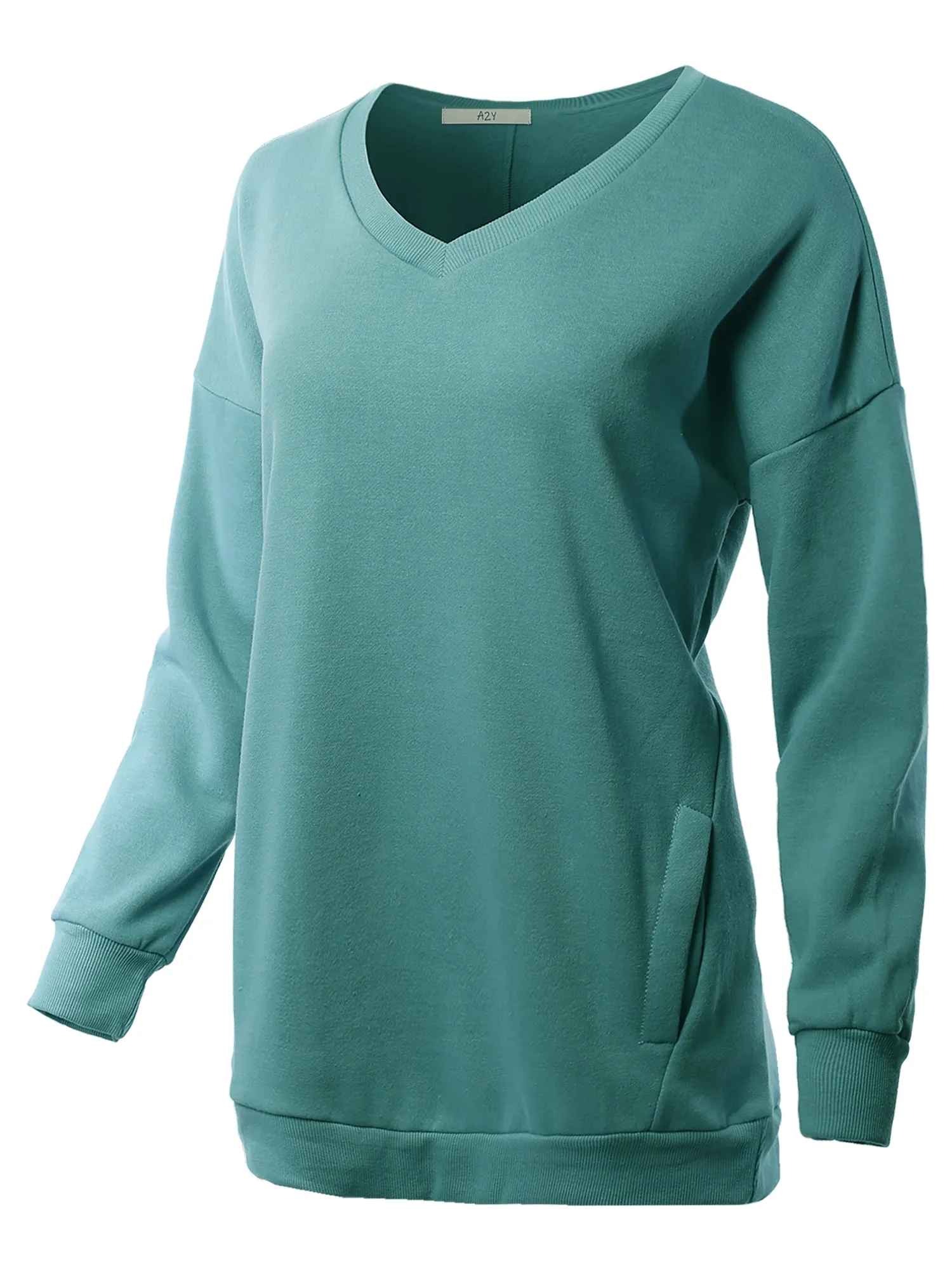 Relaxed Fit Long Sleeve V-Neck Side Pocket Sweatshirt
