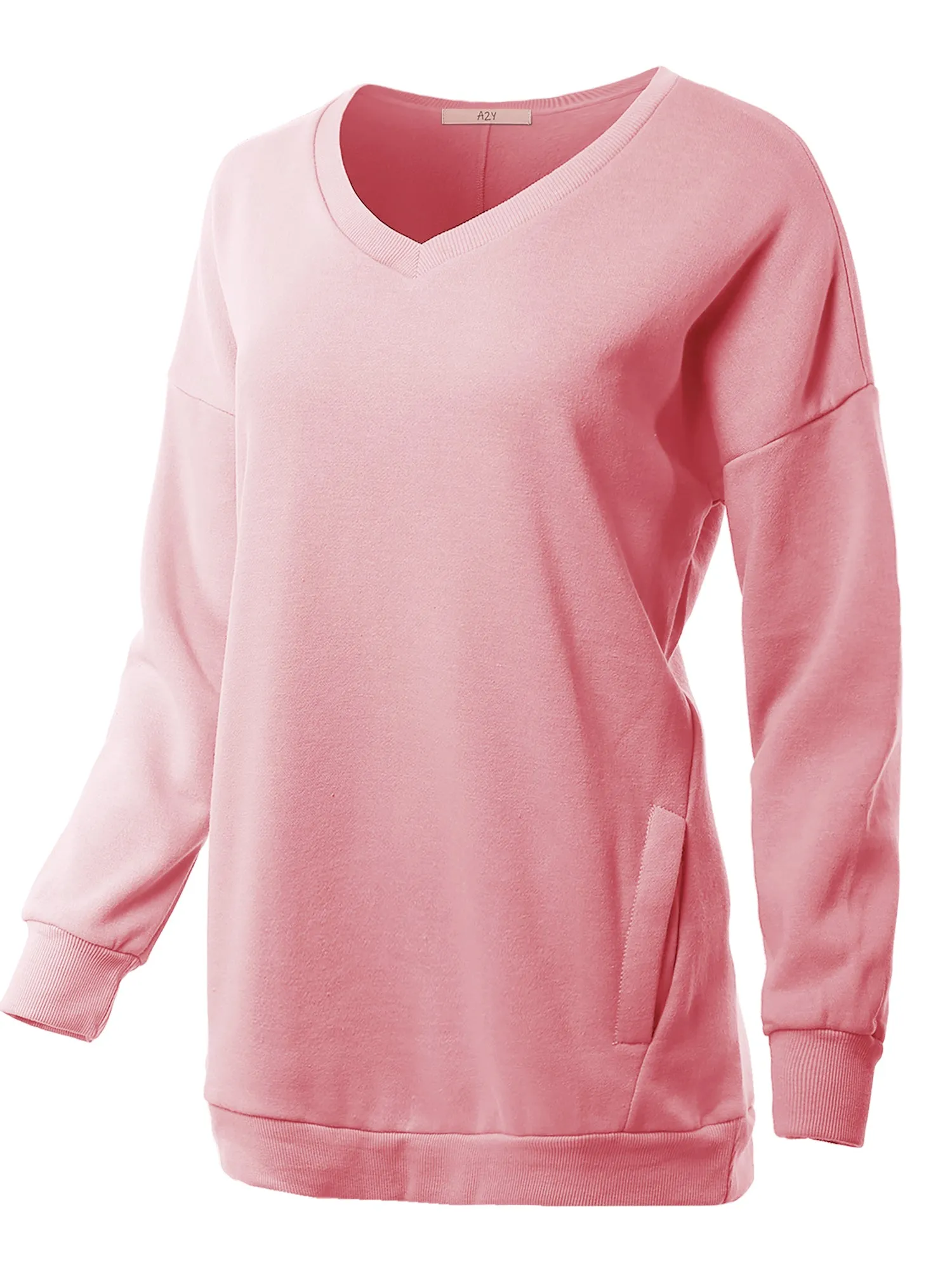 Relaxed Fit Long Sleeve V-Neck Side Pocket Sweatshirt