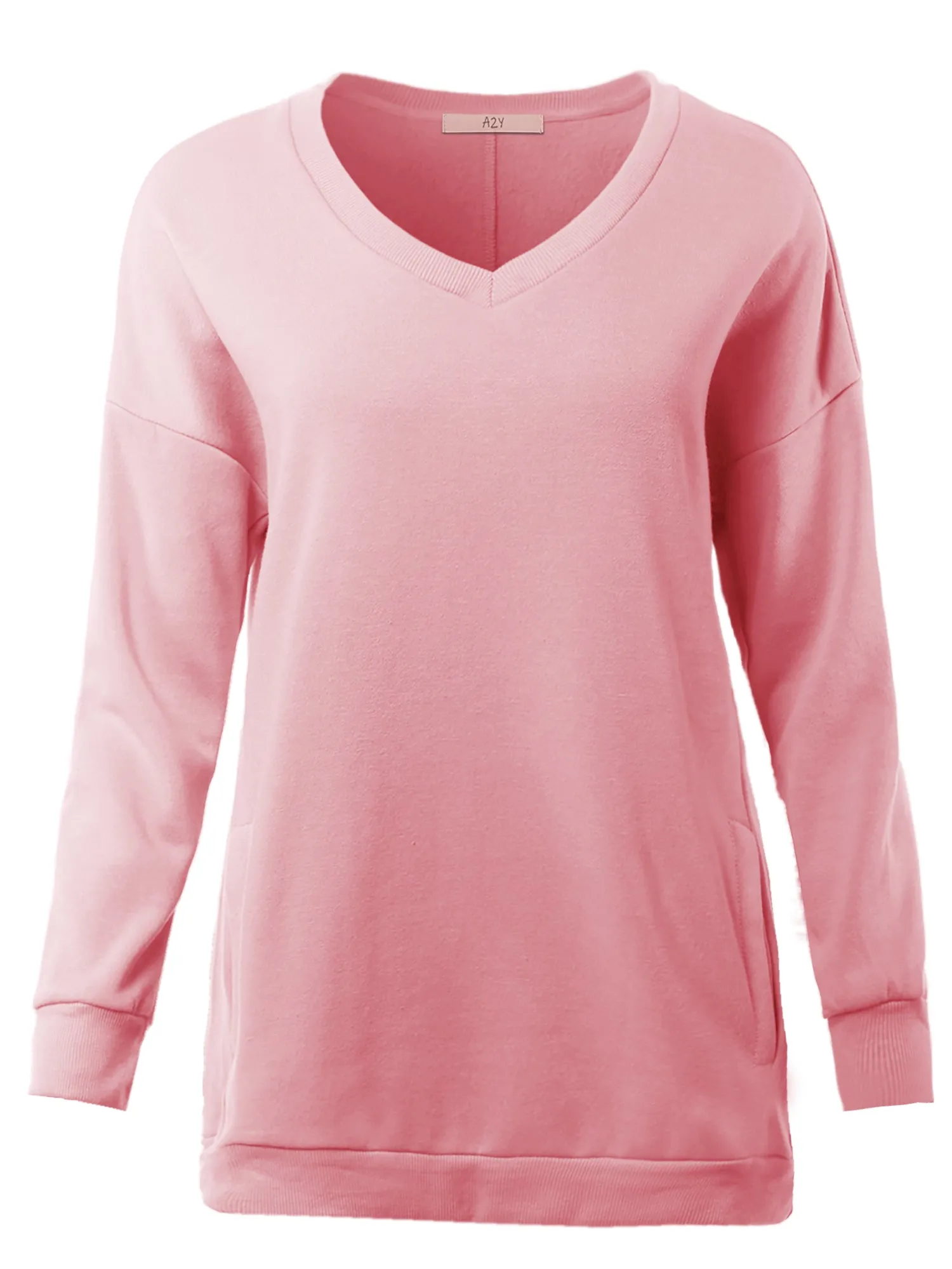 Relaxed Fit Long Sleeve V-Neck Side Pocket Sweatshirt