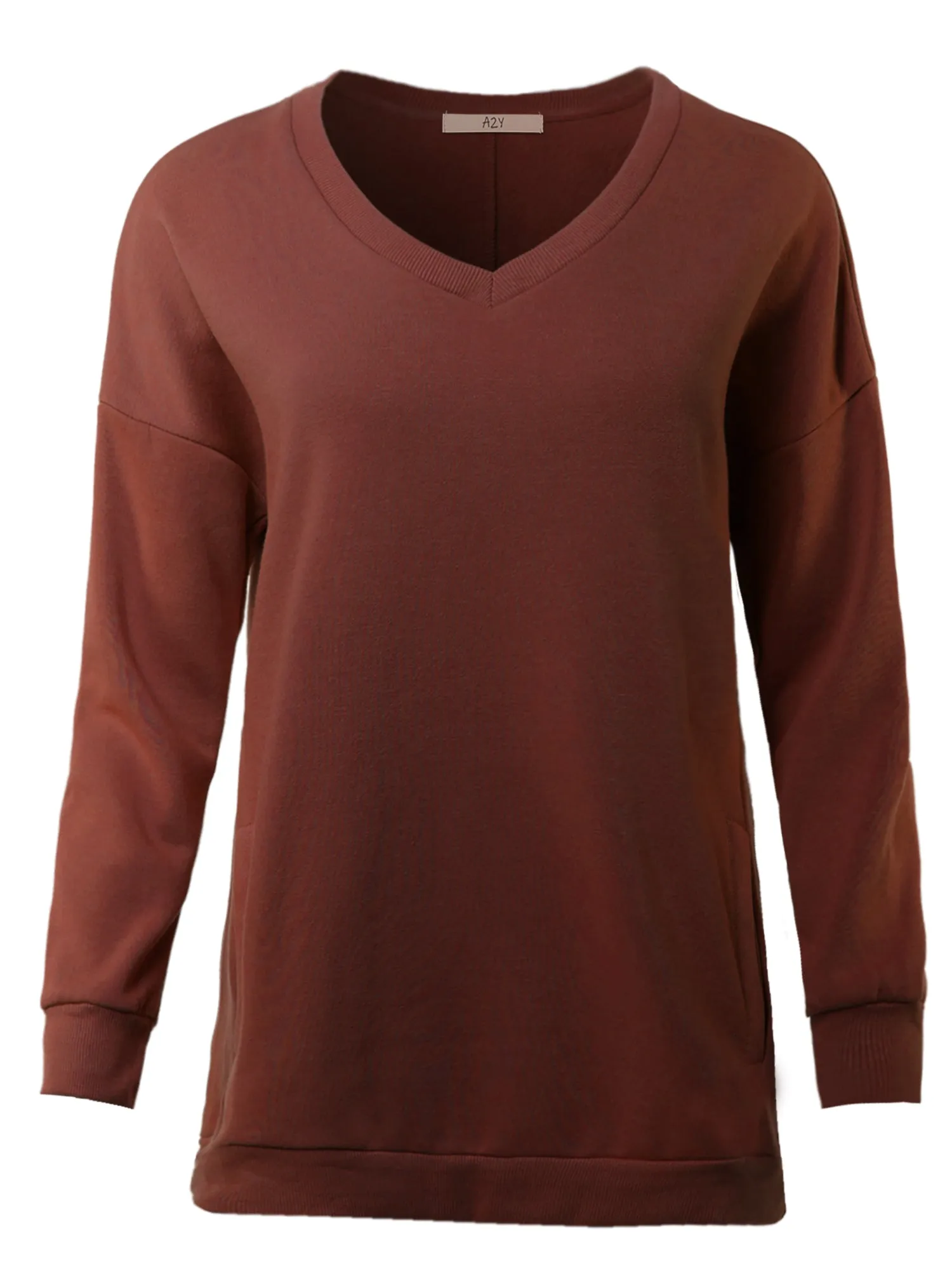 Relaxed Fit Long Sleeve V-Neck Side Pocket Sweatshirt