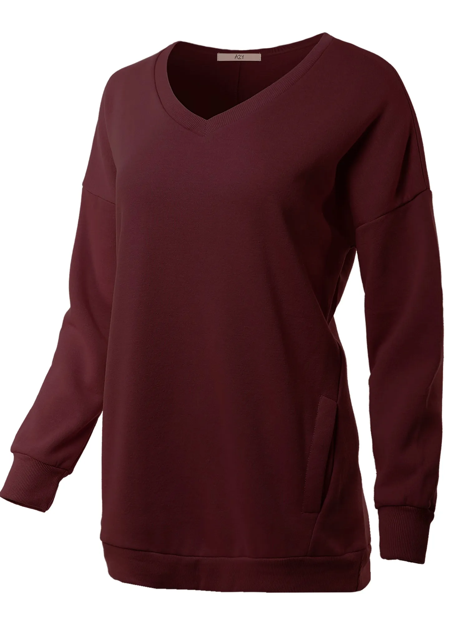 Relaxed Fit Long Sleeve V-Neck Side Pocket Sweatshirt