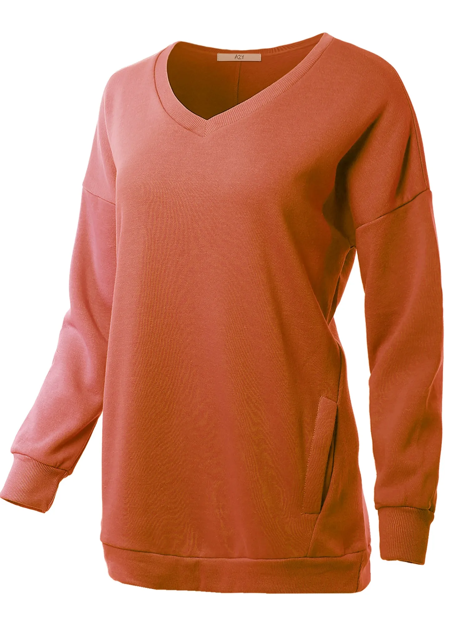 Relaxed Fit Long Sleeve V-Neck Side Pocket Sweatshirt
