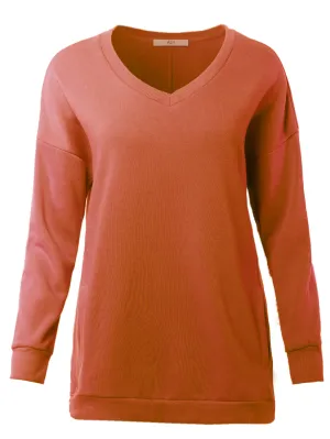 Relaxed Fit Long Sleeve V-Neck Side Pocket Sweatshirt