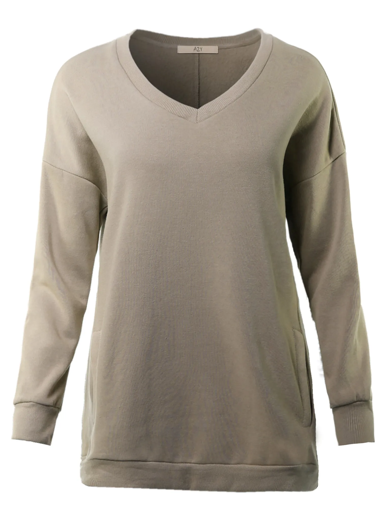 Relaxed Fit Long Sleeve V-Neck Side Pocket Sweatshirt
