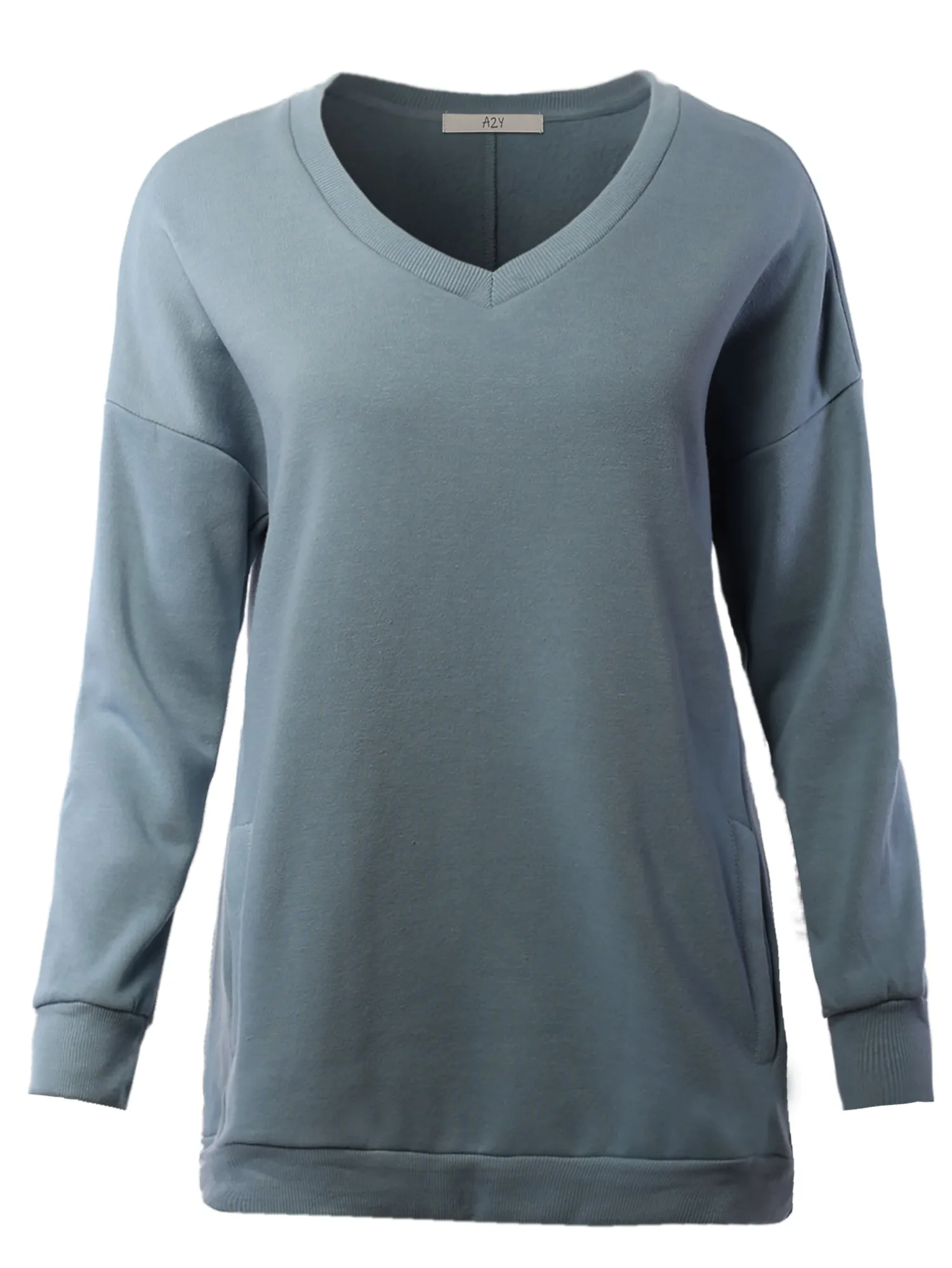Relaxed Fit Long Sleeve V-Neck Side Pocket Sweatshirt