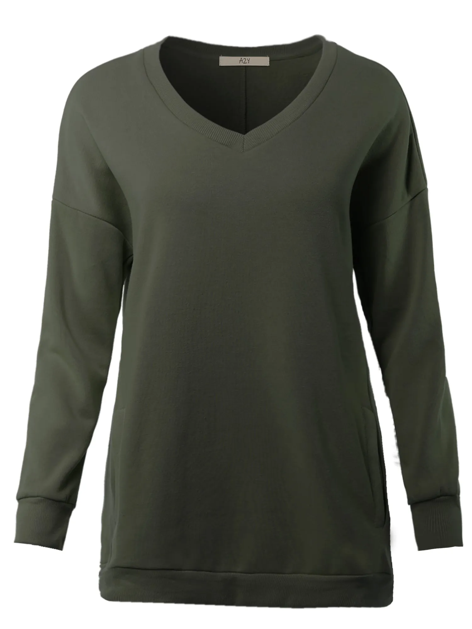Relaxed Fit Long Sleeve V-Neck Side Pocket Sweatshirt