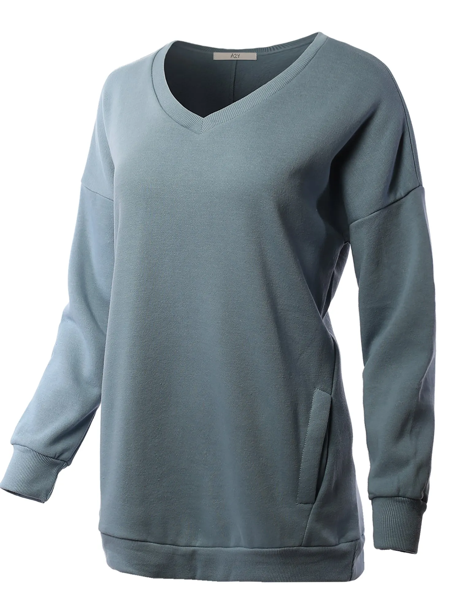 Relaxed Fit Long Sleeve V-Neck Side Pocket Sweatshirt