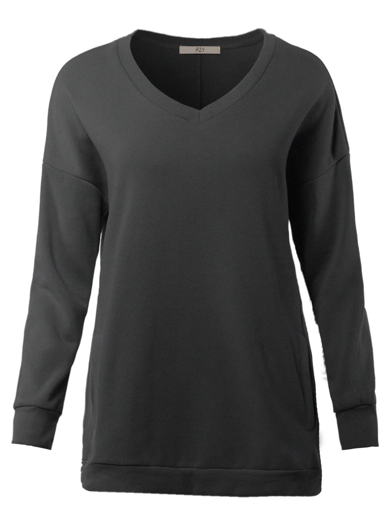 Relaxed Fit Long Sleeve V-Neck Side Pocket Sweatshirt