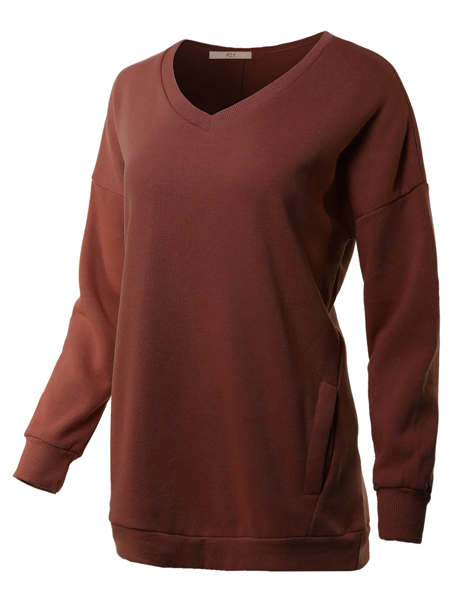 Relaxed Fit Long Sleeve V-Neck Side Pocket Sweatshirt