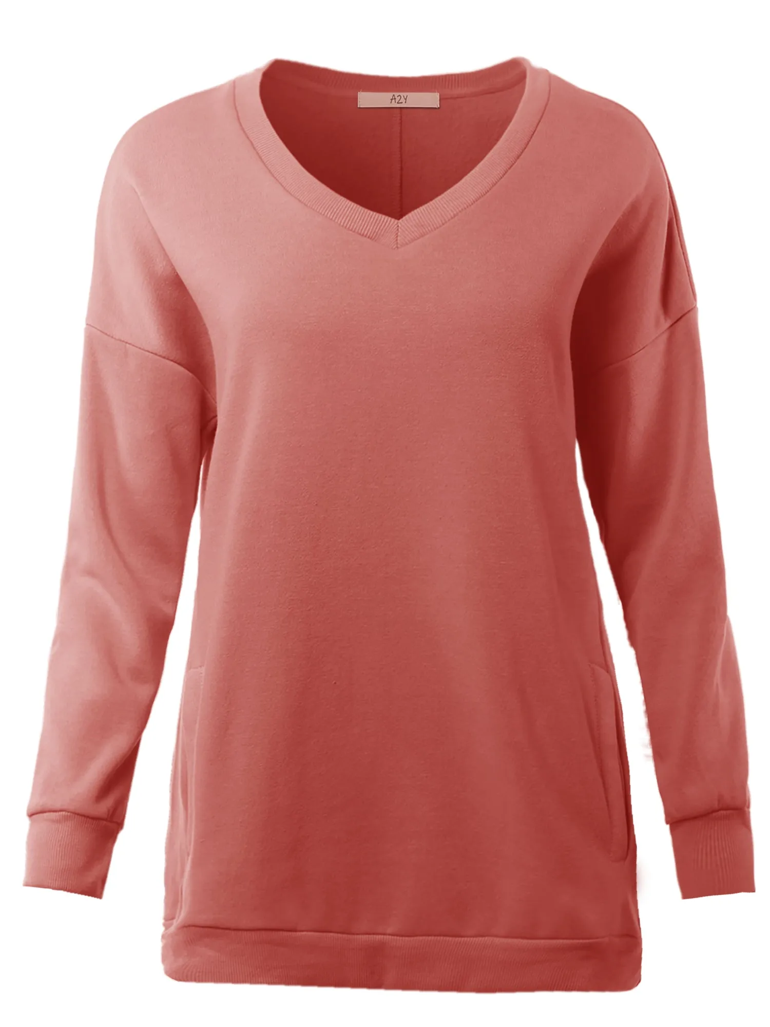 Relaxed Fit Long Sleeve V-Neck Side Pocket Sweatshirt