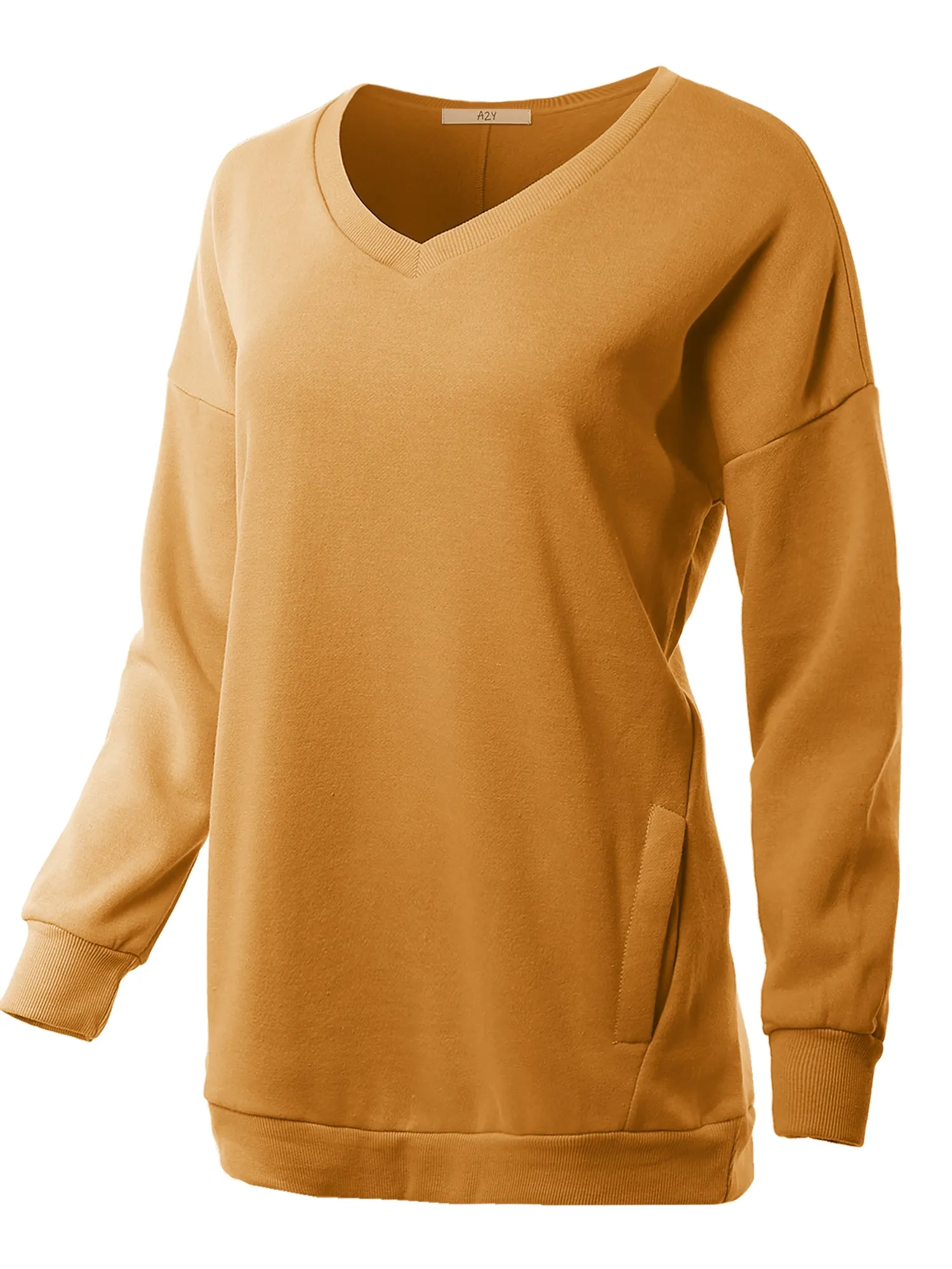 Relaxed Fit Long Sleeve V-Neck Side Pocket Sweatshirt