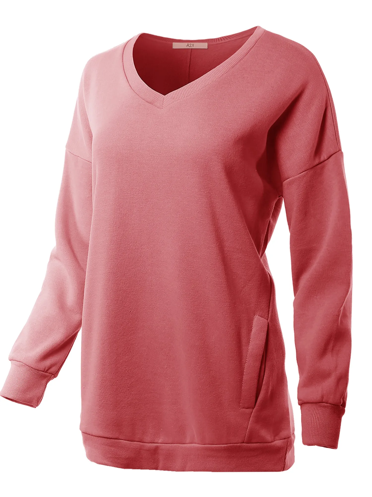 Relaxed Fit Long Sleeve V-Neck Side Pocket Sweatshirt