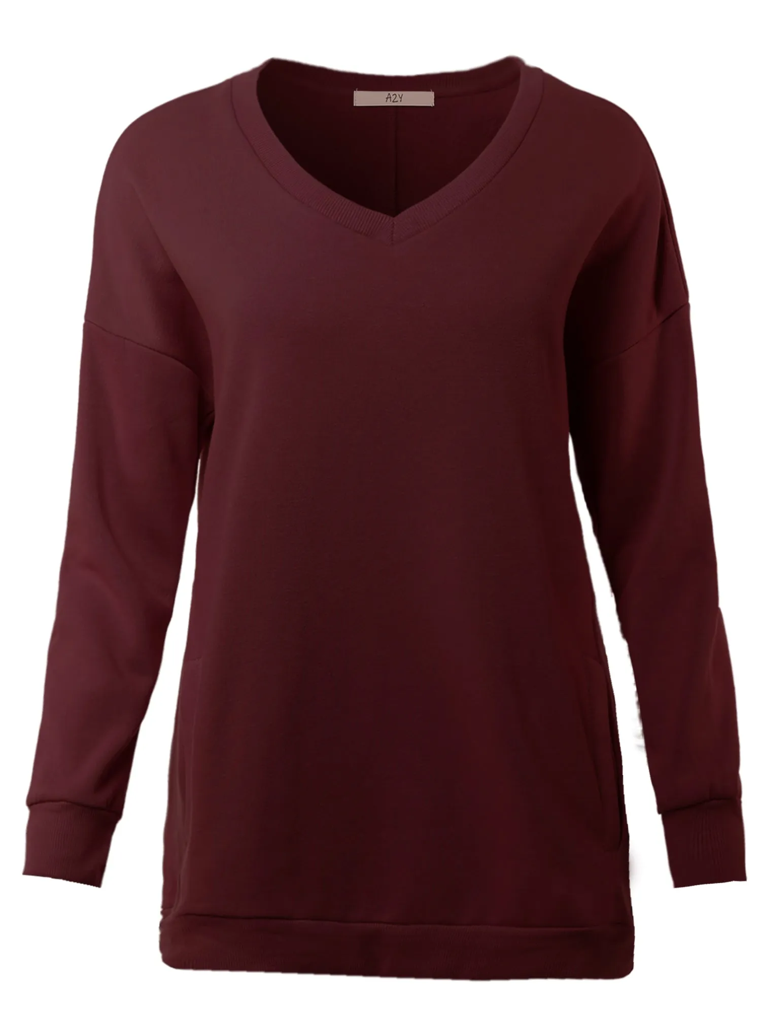 Relaxed Fit Long Sleeve V-Neck Side Pocket Sweatshirt
