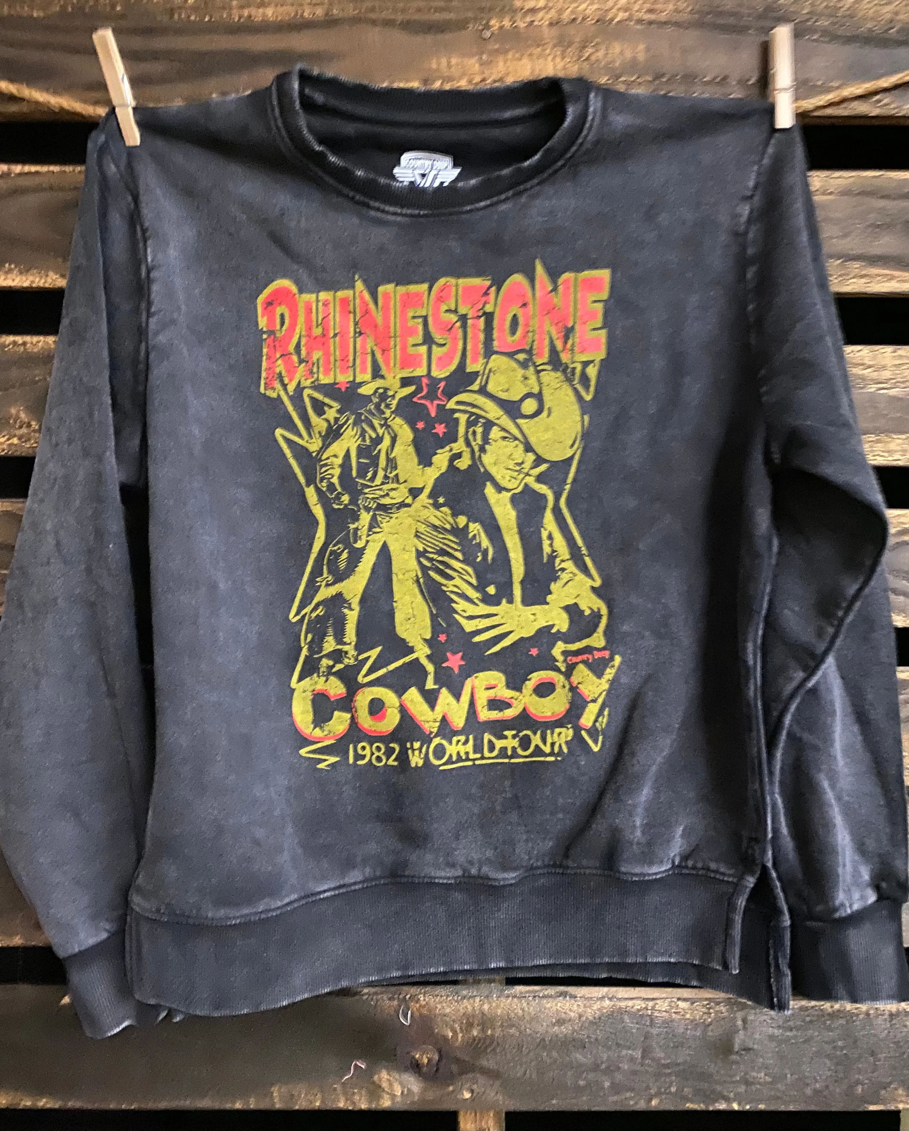 Rhinestone Cowboy Acid Wash Relaxed fit Sweatshirt