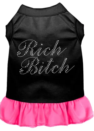 Rhinestone Rich Bitch Dress Black With Bright Pink Lg