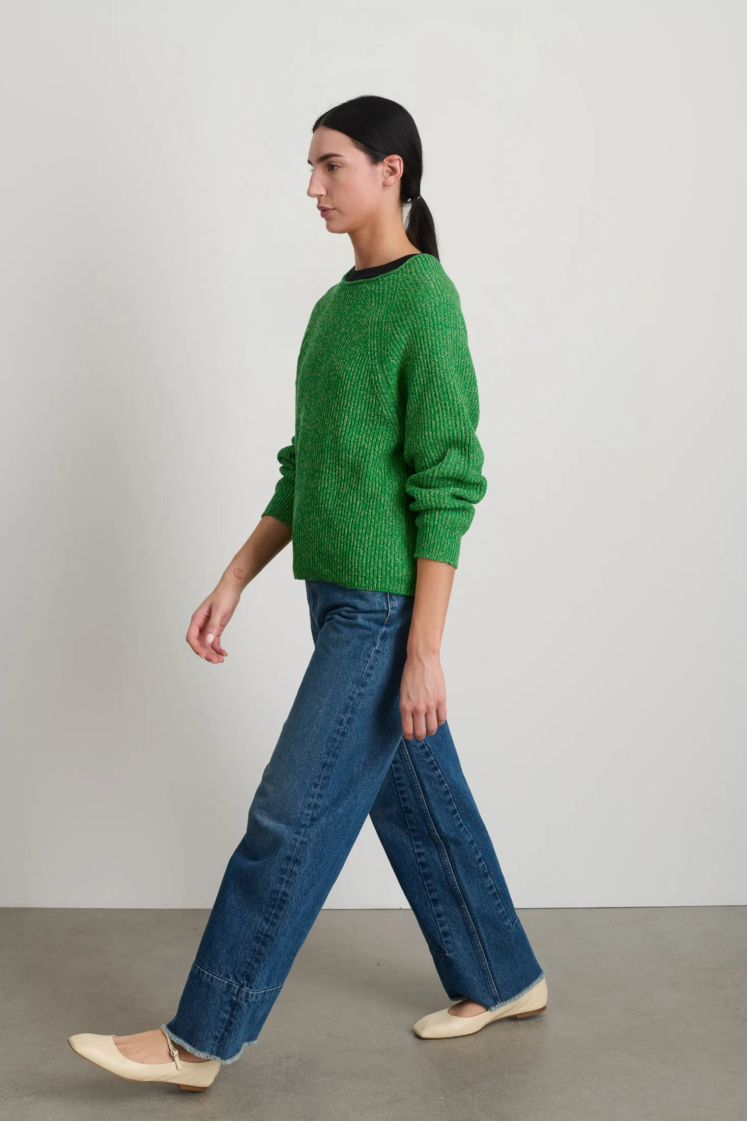 Roll Neck Shaker Stitch Pullover Green / Peach