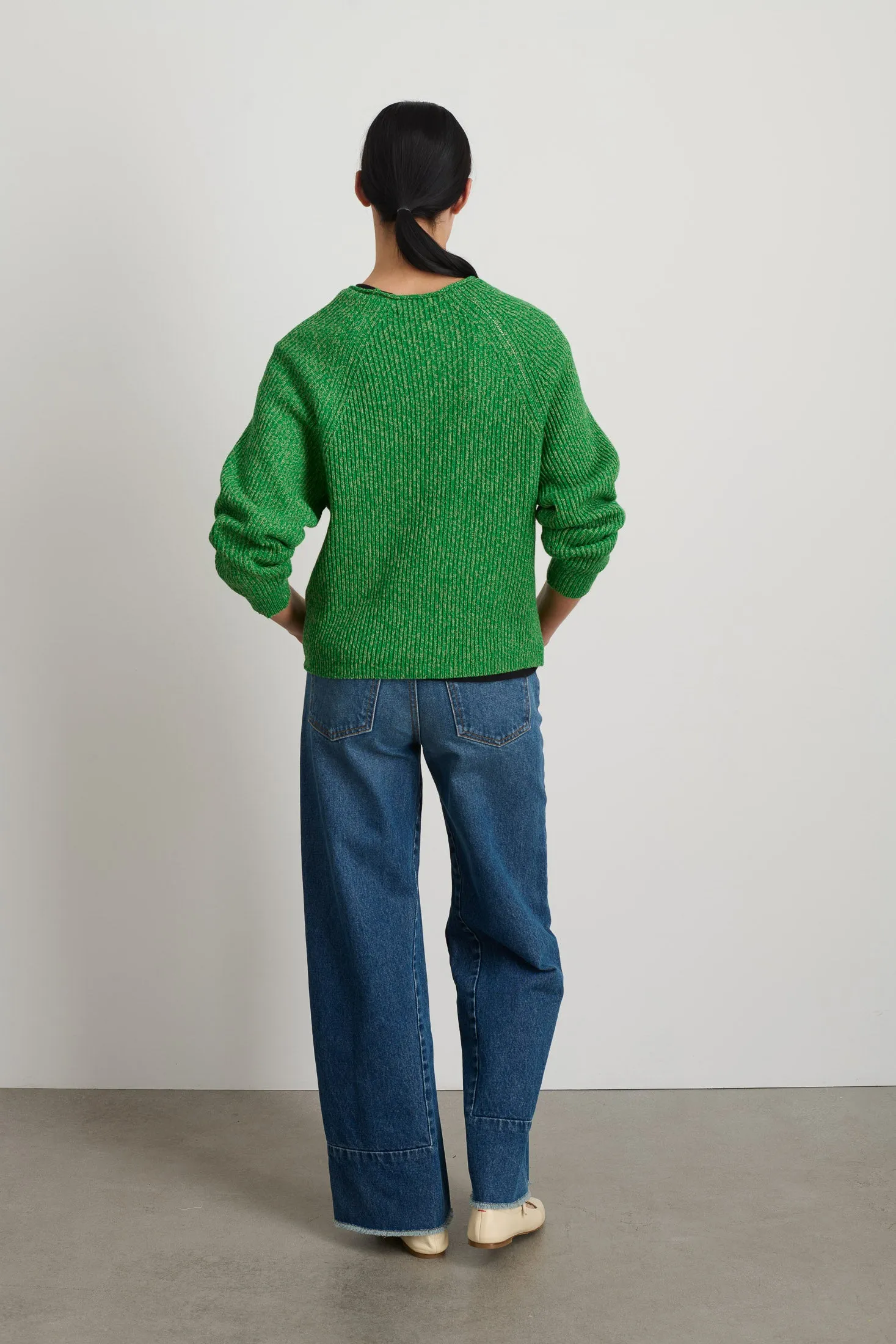 Roll Neck Shaker Stitch Pullover Green / Peach
