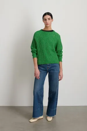 Roll Neck Shaker Stitch Pullover Green / Peach