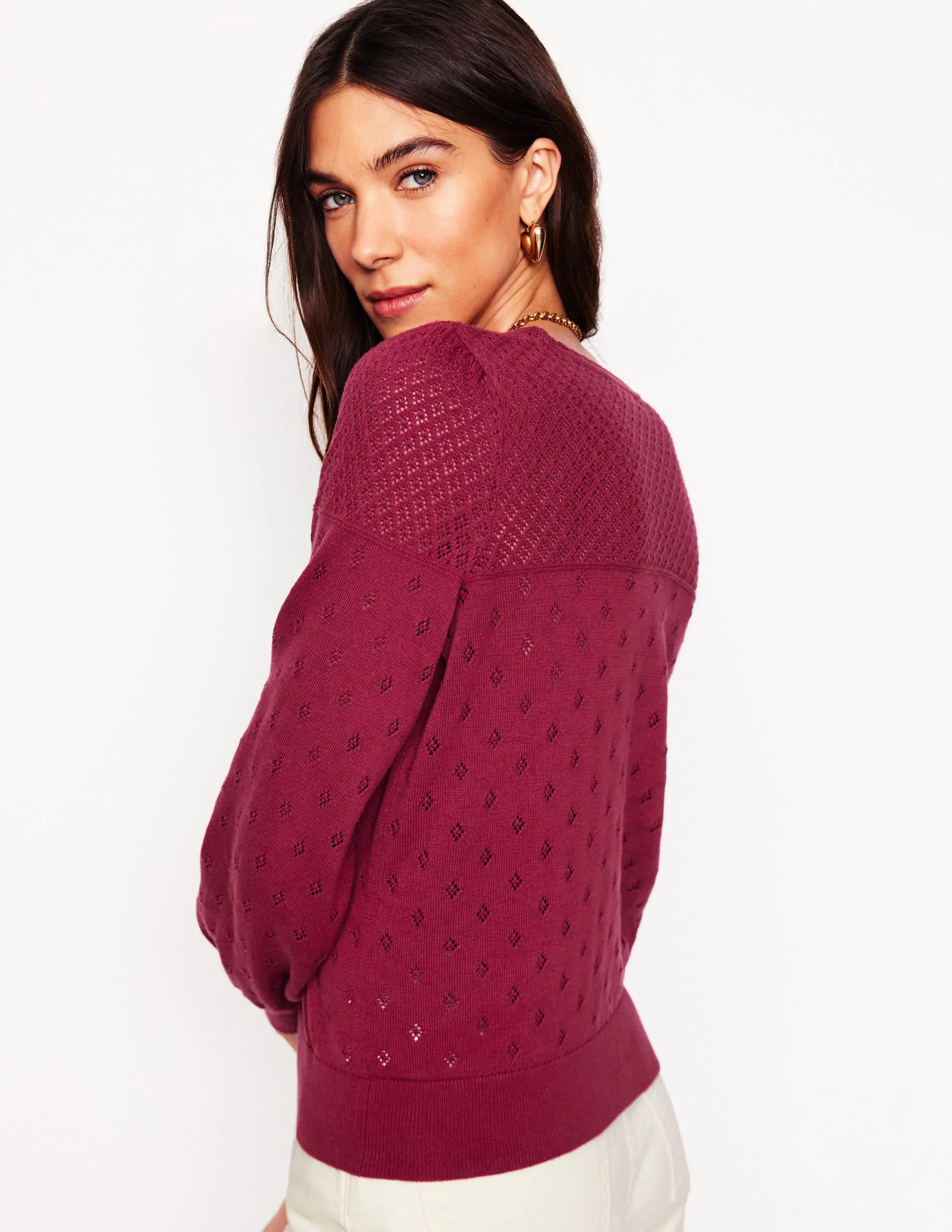 Rosalie Pointelle Jumper-Terracotta Red