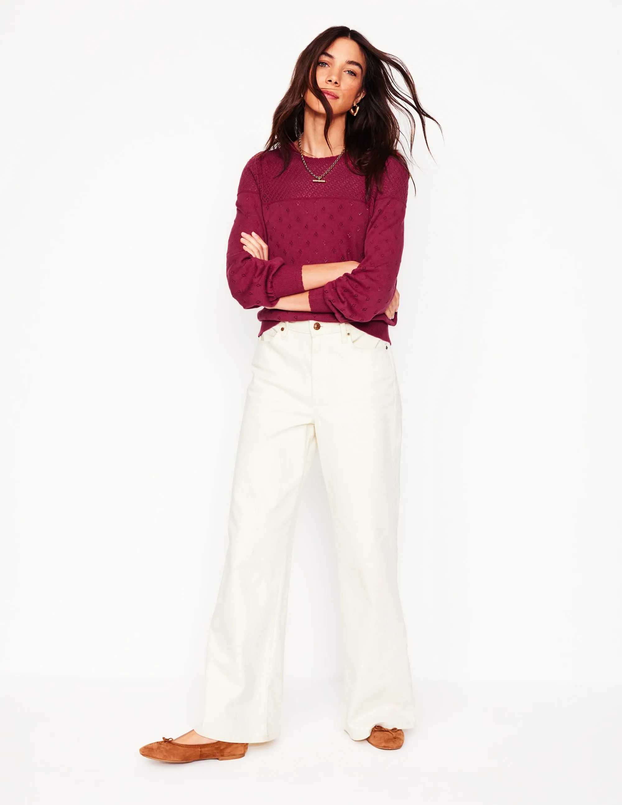 Rosalie Pointelle Jumper-Terracotta Red