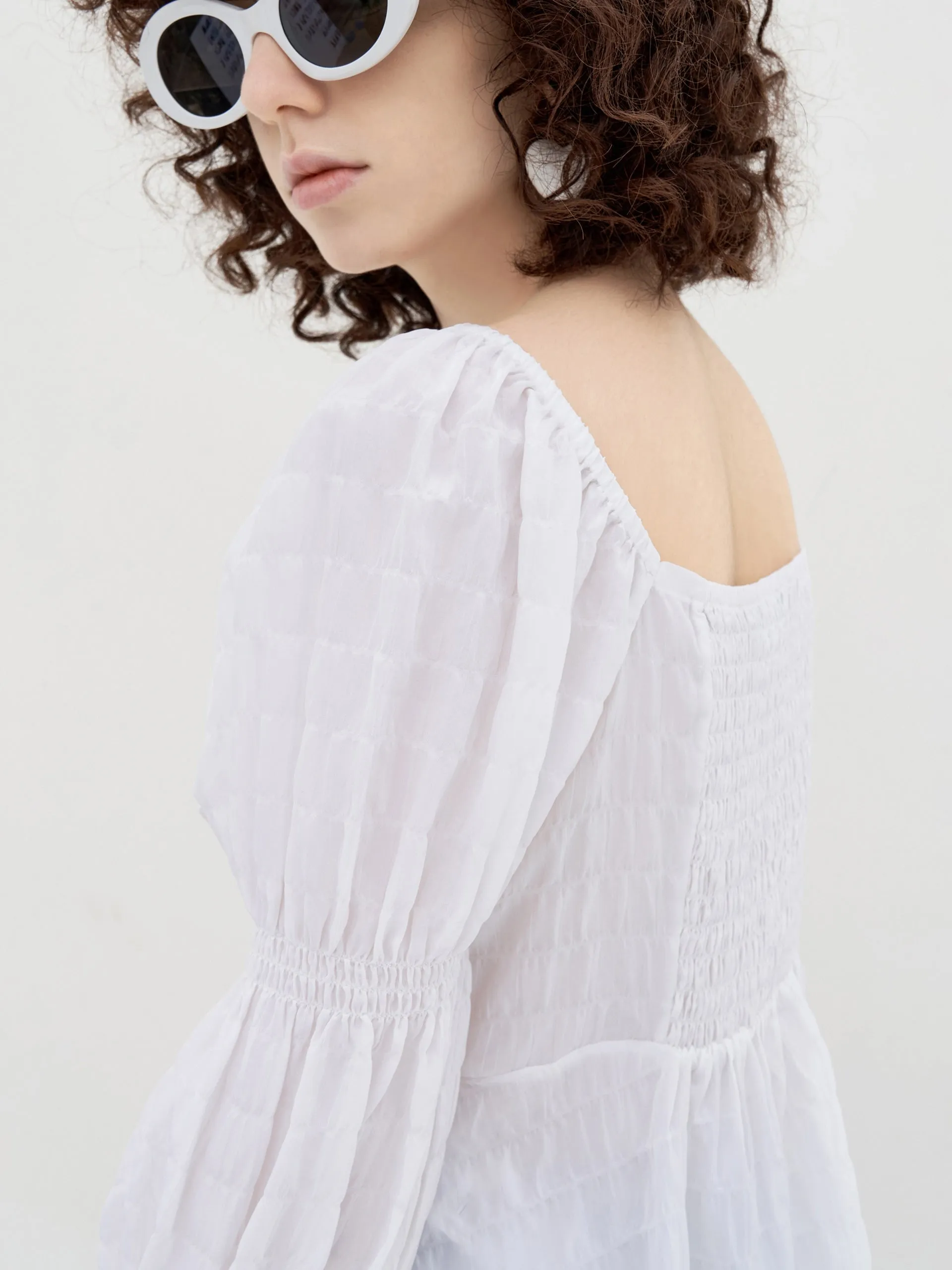 Ruffled Square Neck Jacquard Top