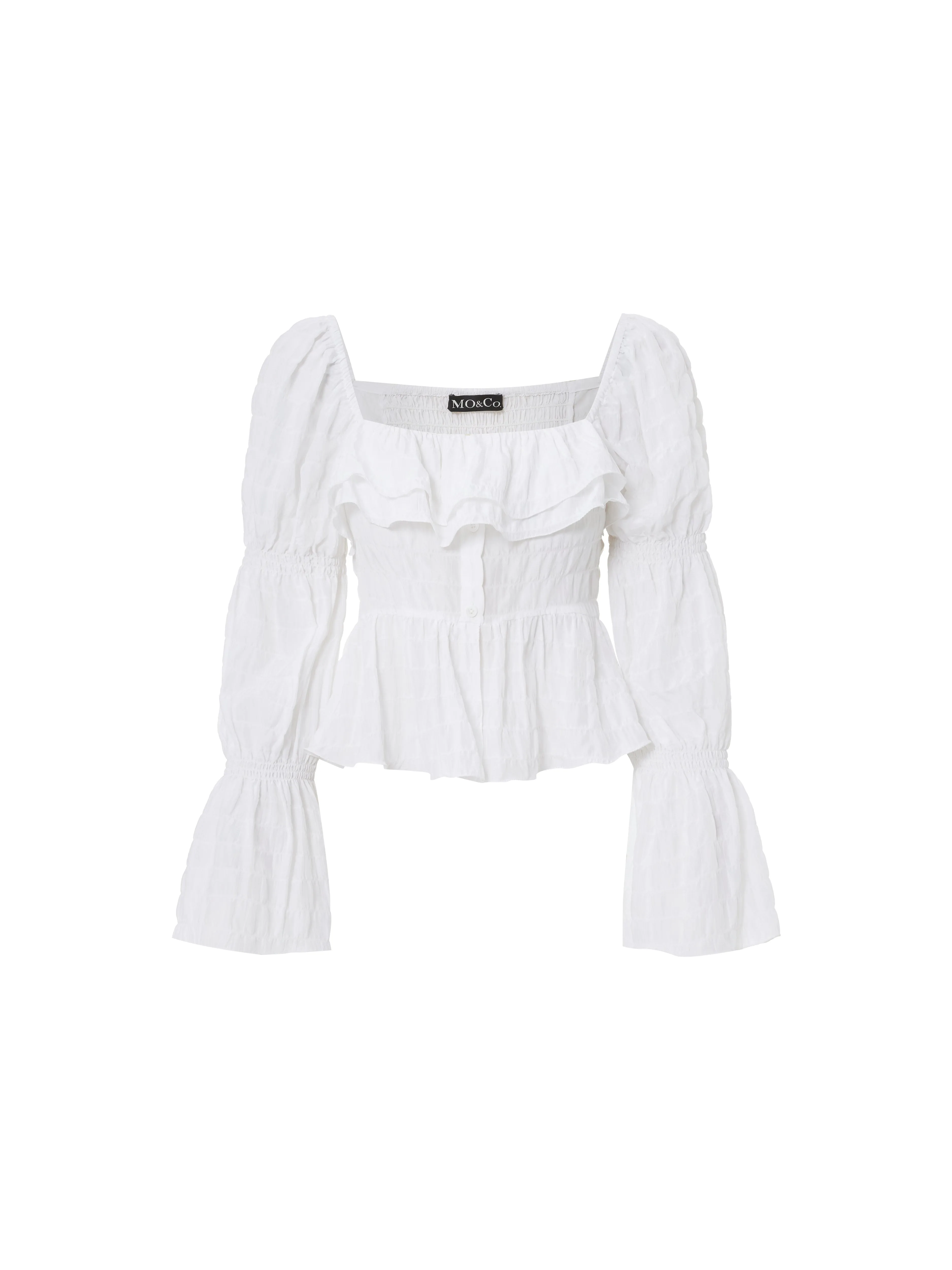 Ruffled Square Neck Jacquard Top