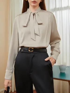 SHEIN BIZwear Solid Tie Neck Satin Blouse