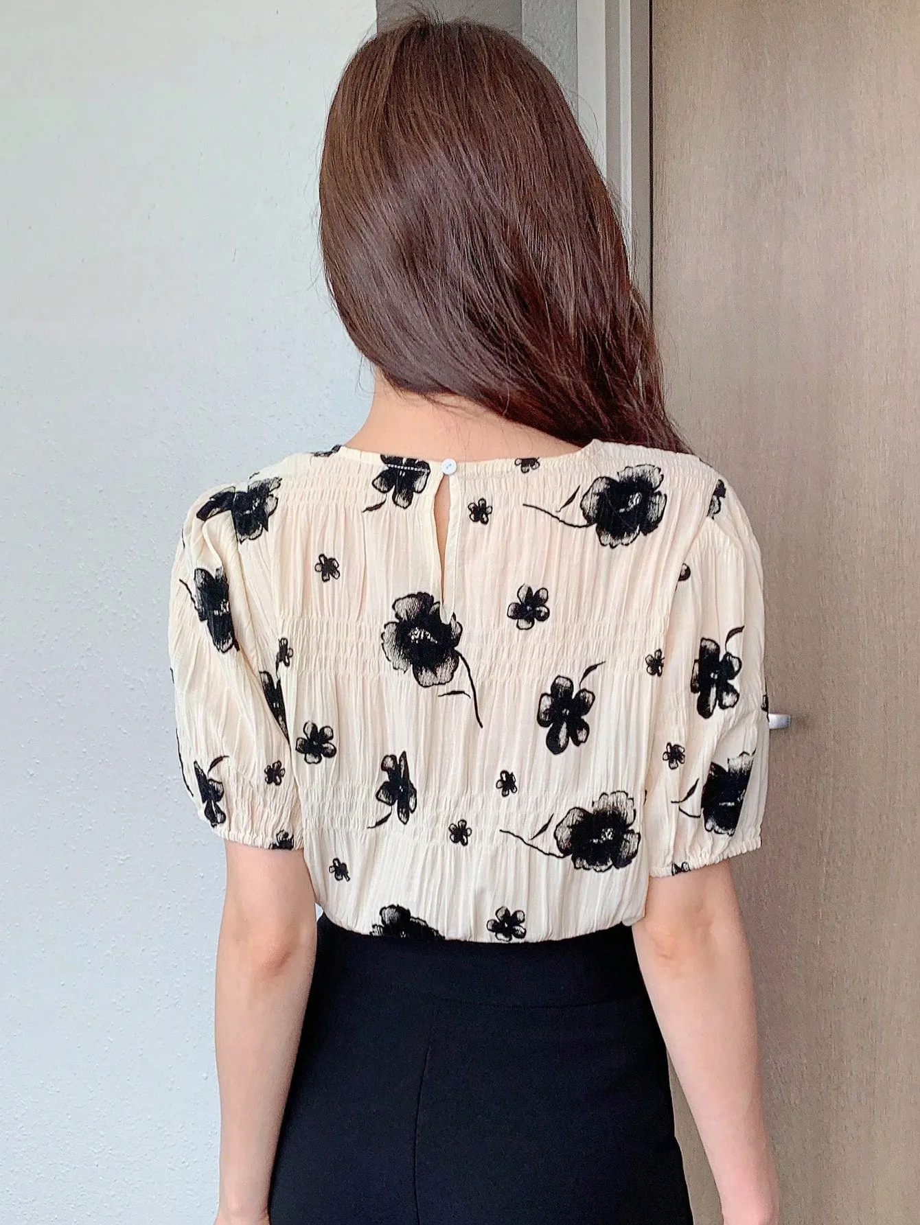 Shein DAZY Floral Print Puff Sleeve Blouse