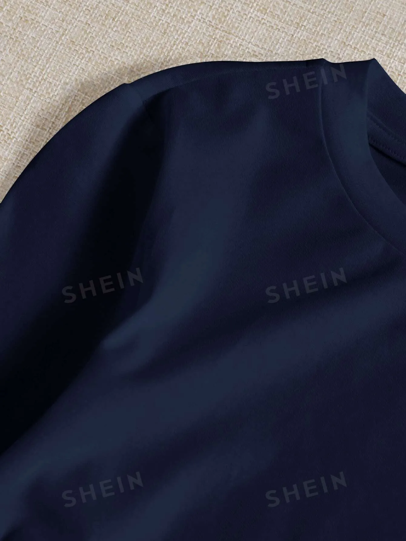 SHEIN Drawstring Ruched Solid Round Neck Crop Tee