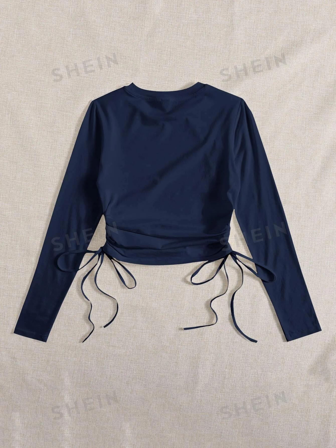 SHEIN Drawstring Ruched Solid Round Neck Crop Tee