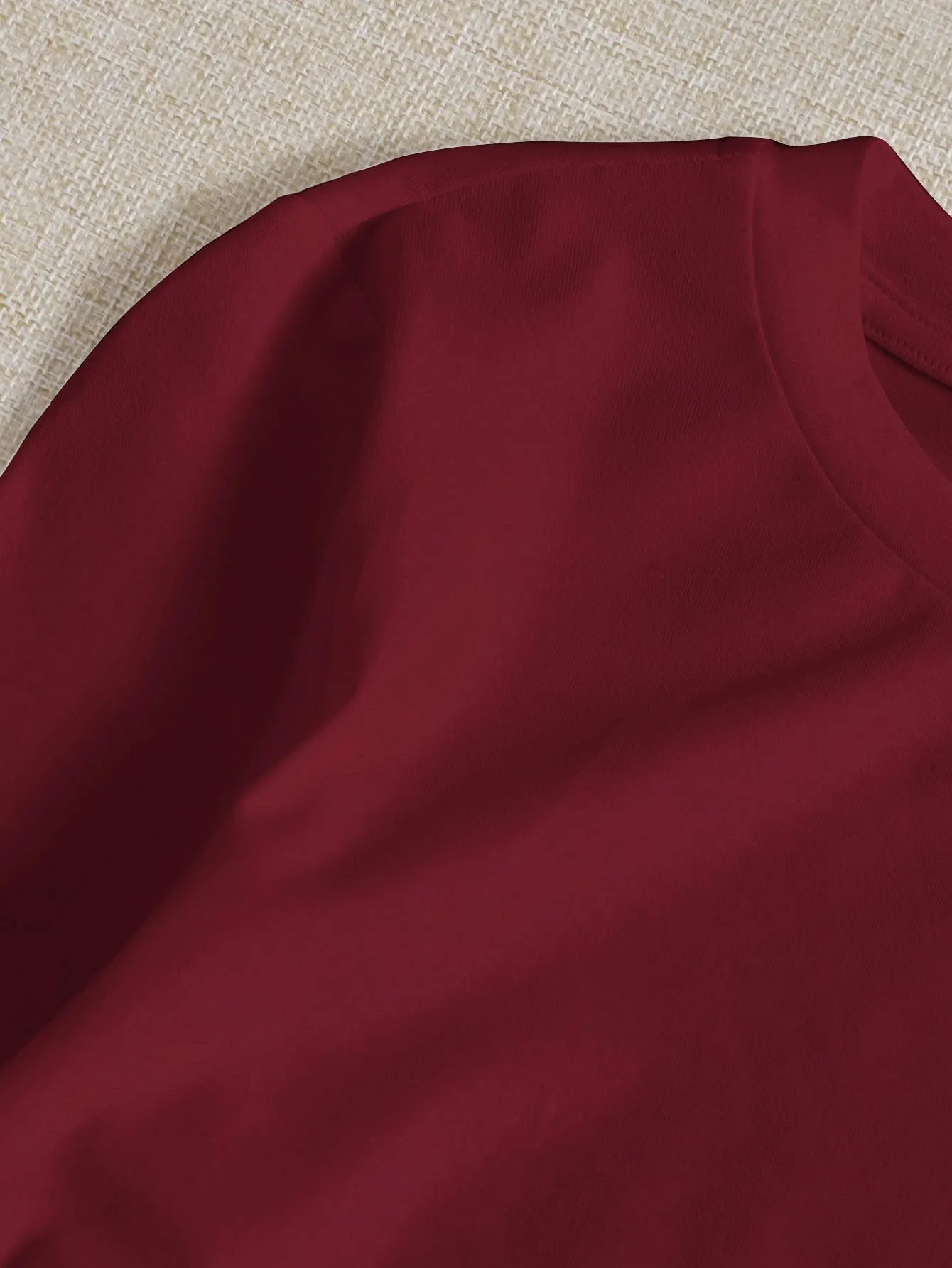 SHEIN Drawstring Ruched Solid Round Neck Crop Tee