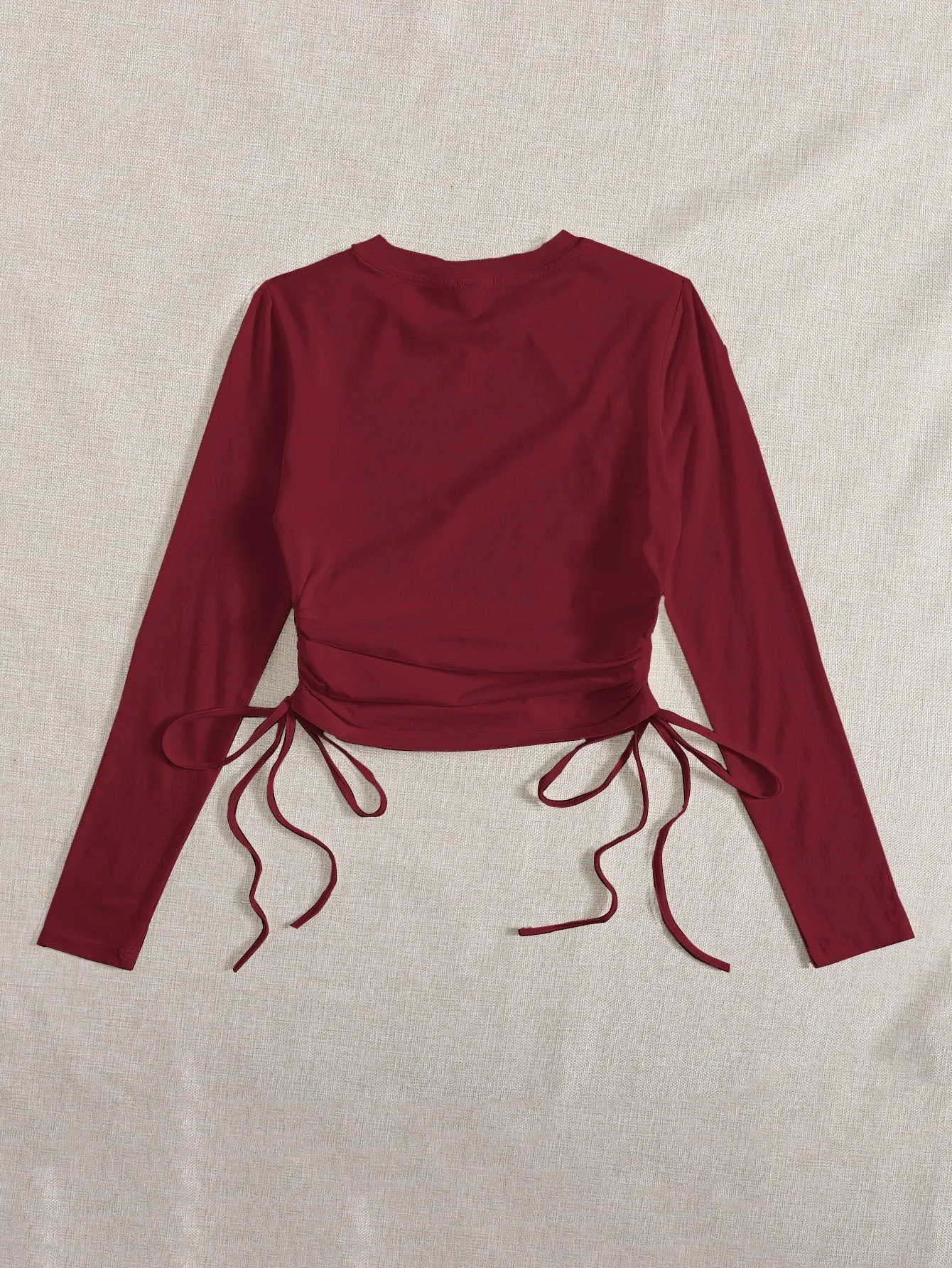 SHEIN Drawstring Ruched Solid Round Neck Crop Tee