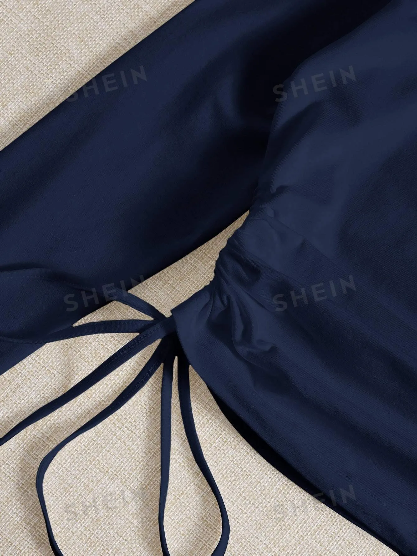 SHEIN Drawstring Ruched Solid Round Neck Crop Tee