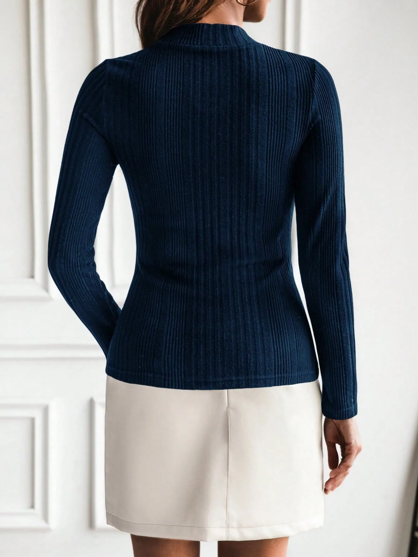 SHEIN Raffinéa Mock Neck Button Detail Tee
