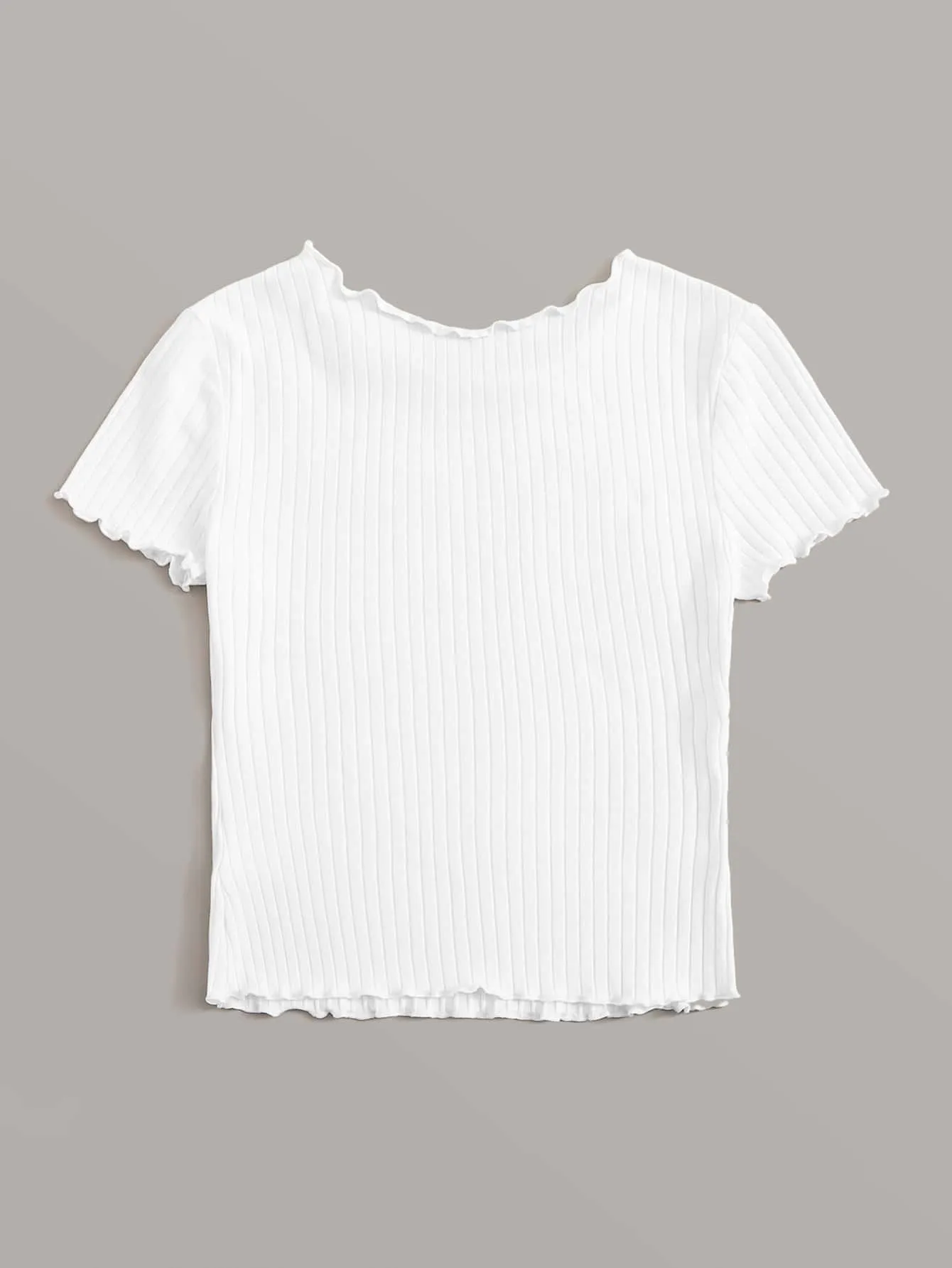 SHEIN Ribbed Lettuce-Edge Form-Fitting Top